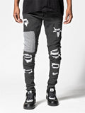 Men's Autumn Winter Ripped Skinny Ins Stylish Patchwork Pants