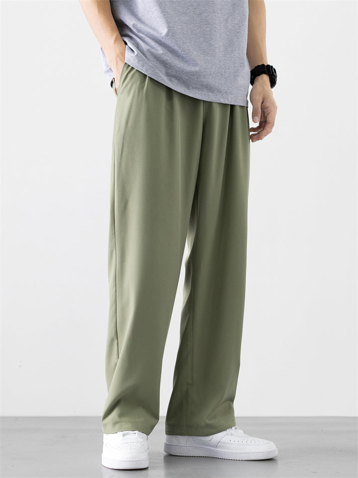 Spring Solid Ice Silk Cozy Straight Leg Smooth Male Pants