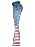 Women's Contrast Color Star Print Fashion Denim Jeans