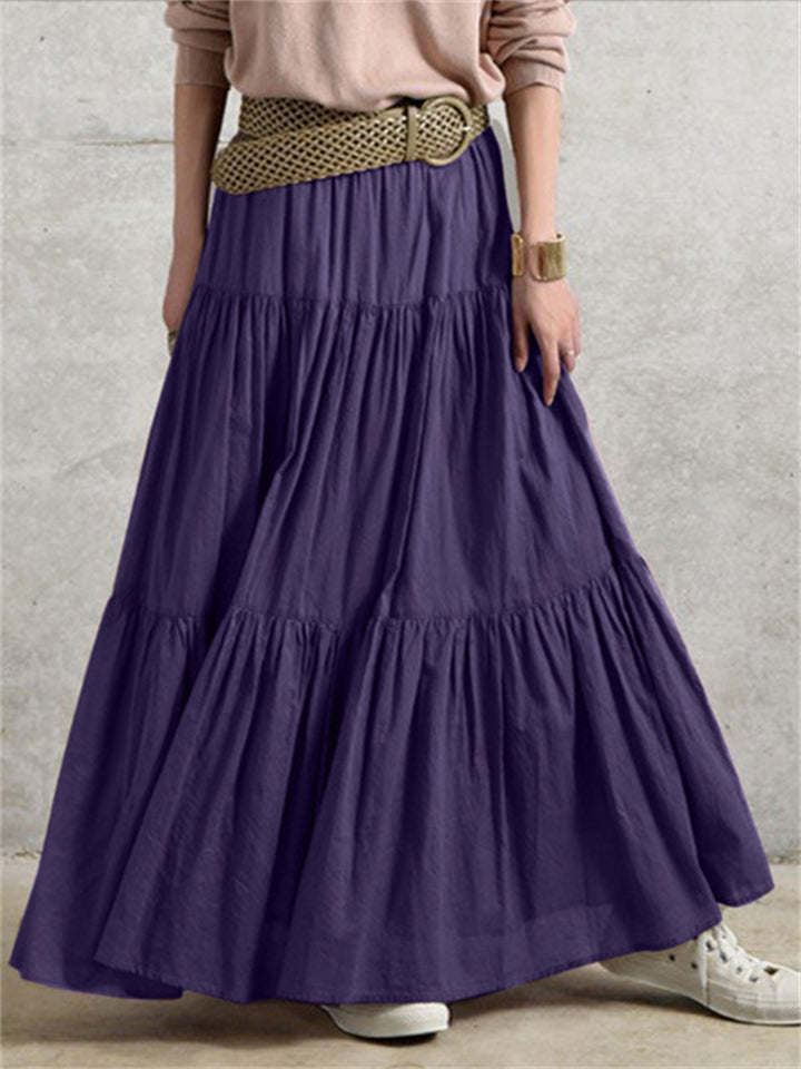 Women's Vintage Casual Elastic Waist Ruffle Long Skirts