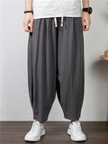 Mens Loose Comfy Linen Solid Color Hipster Pants