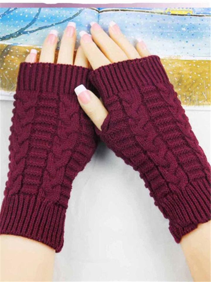 Women's Hand Warmer Winter Knitting Jacquard Fingerless Gloves