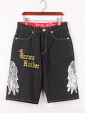 Trendy Street Hip-Hop Style Wings Embroidered Oversize Cropped Pants