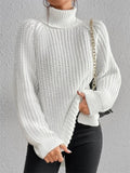 Womens Trendy Turtleneck Side Split Hem Oversized Long Sleeve Knitted Sweaters