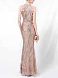 Exquisite Sequined Halter Neck Dress for Evening Party