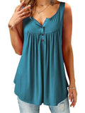 Casual Style Solid Color Button Up Pleated Pullover Tank Tops