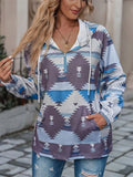 Women's Casual Geometric Printed Zip Up Pullover Hoodie