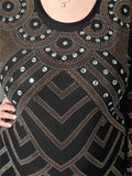 Black Round Neck Geometric Rhinestones Decorated Dress