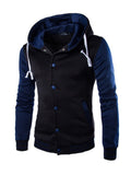 Men’s Slouchy Drawstring Hood Front Button Fastening Long Sleeve Sweatshirt