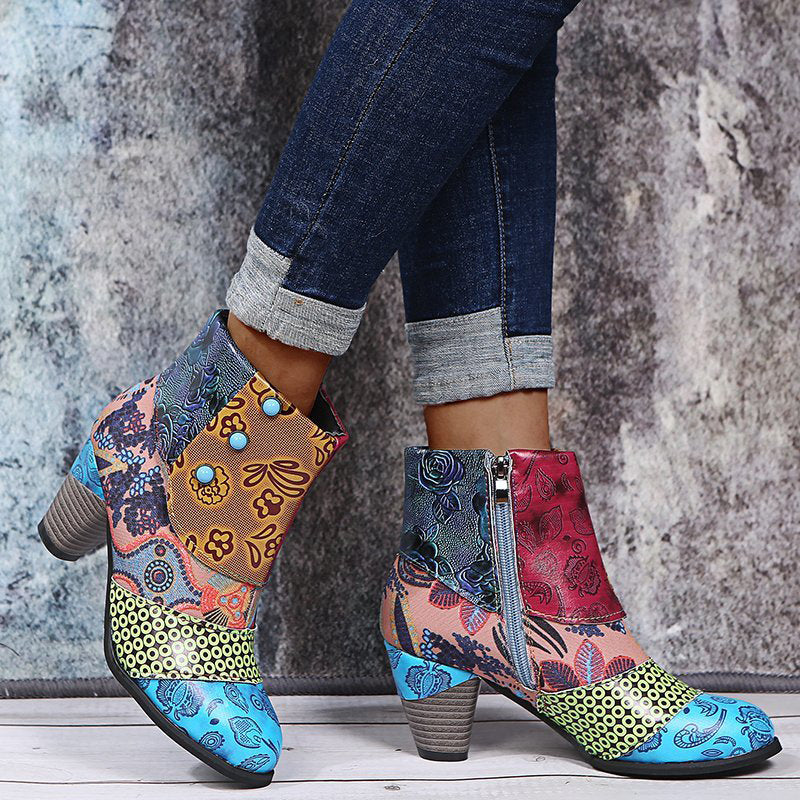 Amazing Retro Ethnic Style Splice Spika Heels Ladies Ankle Boots