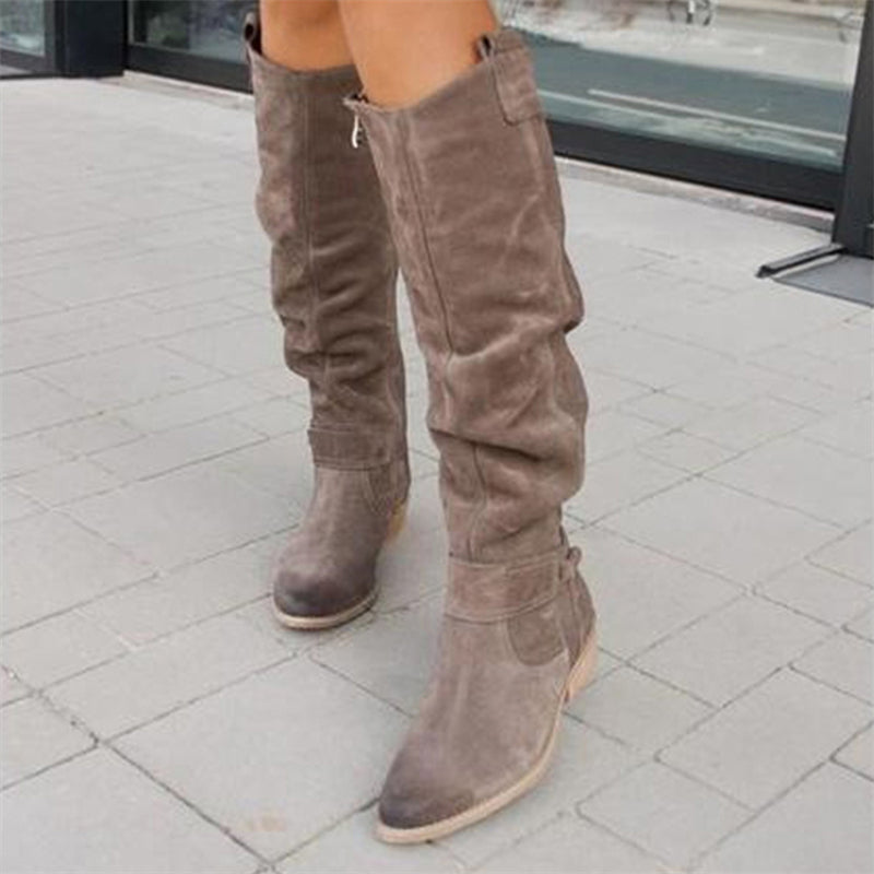 Stylish Side Zip Suede Knee High Boots for Women
