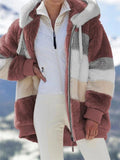 Women's Color Block Cozy Fleece Zip Up Hooded Coat for Winter