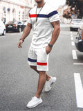 Men's Contrast Color Short Sleeve Sporty Tracksuit