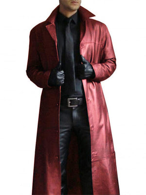 Temperament Long Slim Leather Trench Coat For Men