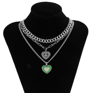 Women's Multi-layer Peach Heart Drop Oil Pendant Necklace Jewelry