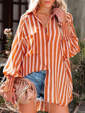 Beach Vacation Sunscreen Solid Striped Female Midi Blouse