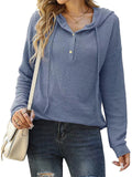 Women's Long-sleeved Button Down Waffle-Knit Hoodies