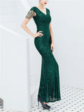 Stunning Sequined V Neck Mermaid Dinner Dresses for Ladies