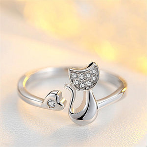 Cute Cat Zircon Stone Adjustable Open Rings