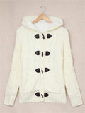 Women's Fashion Twisted Horn Button Knitted Hooded Sweater Coat