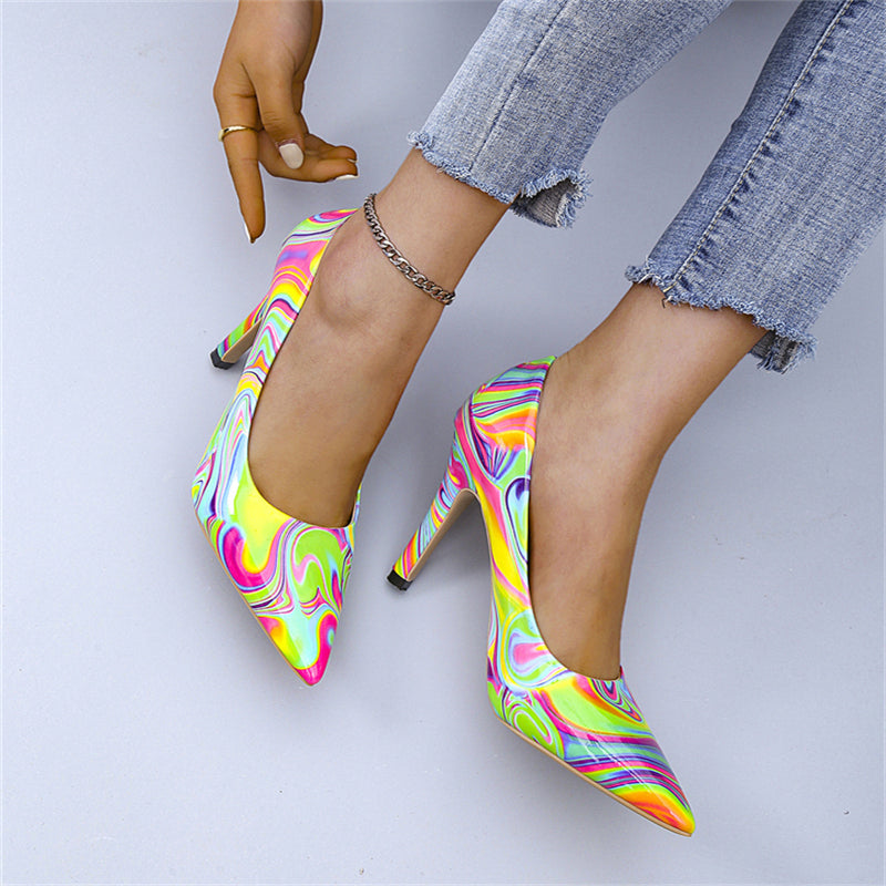 Ladies Unique High Heels Graffiti Pointed Toe Pumps
