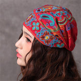 Ethnic Style Embroidery Flowers Slouch Skullcap Cap Beanie Hat