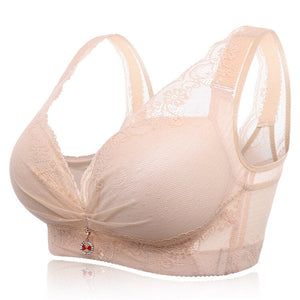Comfort Deep Plunge Side Support Wireless Busty Lace Bras - Nude