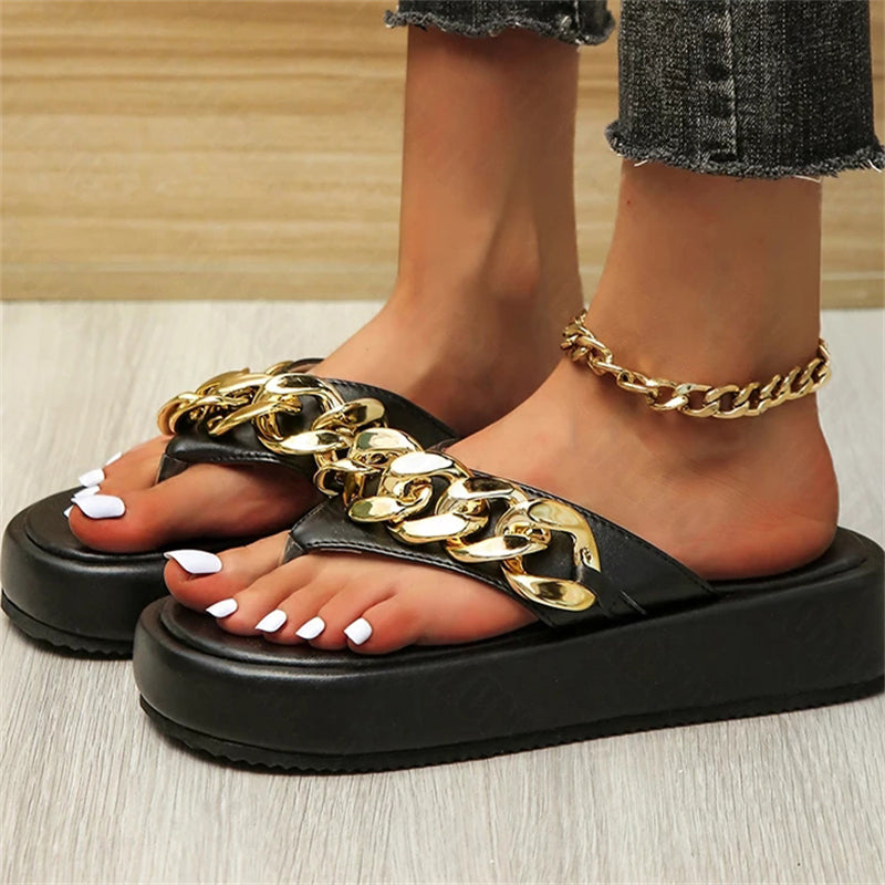 New Fashion Chain Flip-flops Flat Platform Slippers