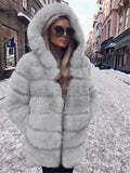 Ultra Comfortable Pocket Faux Fur Hooded Midi Length Coat