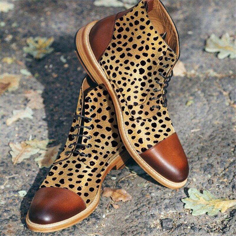 Stylish Texture Printed Hit Color Laced Mens Boots