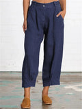 Casual Loose Cotton Linen Solid Color Pockets Pant
