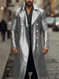 Male Double-breasted Faux Leather Long Trench Coats