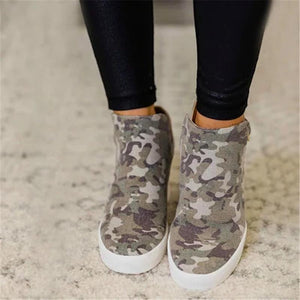 Camouflage Canvas Slip-on Casual Wedge Boots