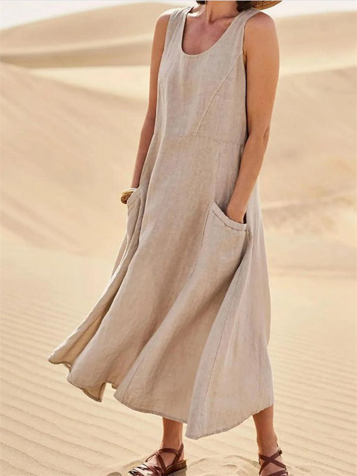 Women's Casual Sleeveless Cotton Linen Dress