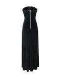 Gorgeous Strapless Thigh High Slit Black Velvet Maxi Gown for Evening