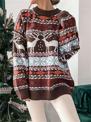 Winter Christmas Round Neck Long Sleeve Soft Cartoon Print Women Sweaters