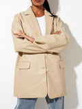 Stylish Elegant Loose Button Up Lapel PU Coats For Women
