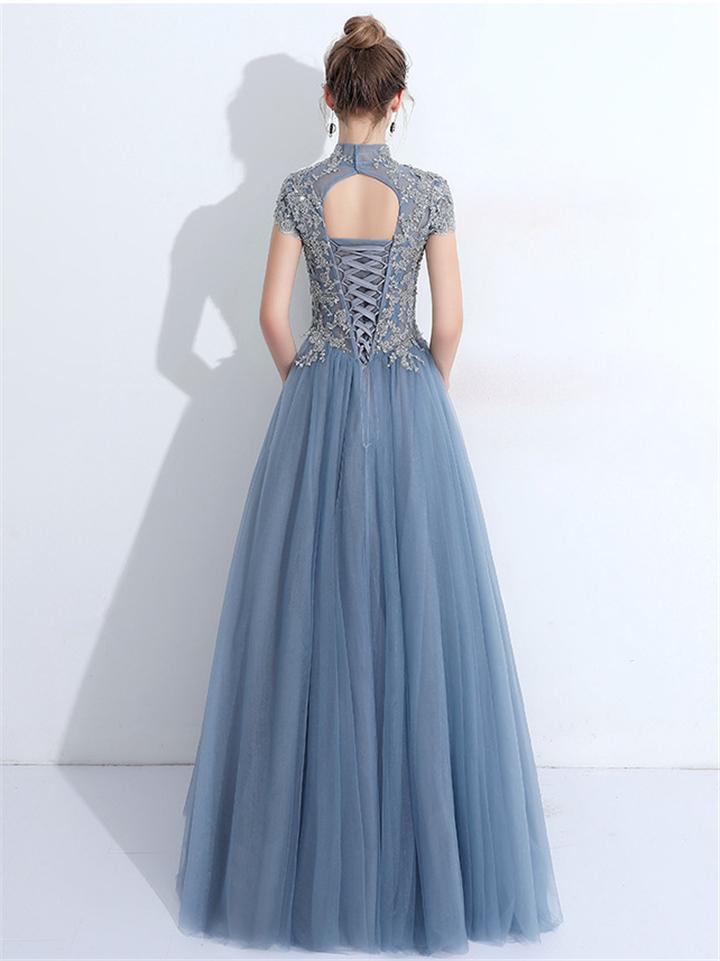 Gorgeous Applique Back Cutout Lace Ball Gown for Prom