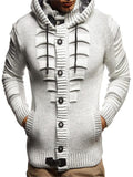 Stylish Casual Button Knitted Hooded Sweater