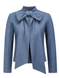 Office Lady Lovely Oversize Bow Classic Blue Denim Blouses