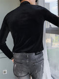 Slim Velvet Mock Neck Long Sleeve T-Shirts