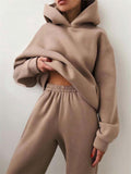 2-Piece Pullover Style Solid Color Hooded Sweatshirts Elastic Waist Sweatpants