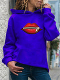 Women's Trendy Zipped Lips Print Long Sleeve Pullover Hoodies