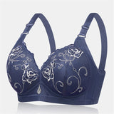 Women's Wireless Floral Embroidered Comfy Bras - Wine Red