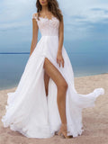 Decent Floral Side Slit Maxi Chiffon Dress for Wedding