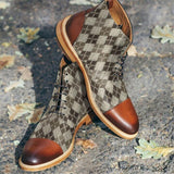 Stylish Texture Printed Hit Color Laced Mens Boots