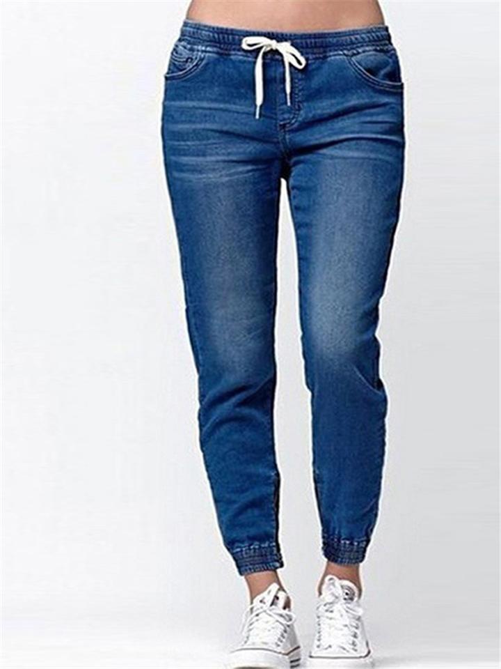 Womens Elastic Waist Drawstring Jeans
