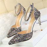 New Fashion Sequins Design Buckle Sparkly High Heels