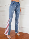 Women's Contrast Color Star Print Fashion Denim Jeans