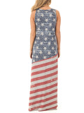 Vintage Flag Print Sleeveless Round Neck Maxi Dress